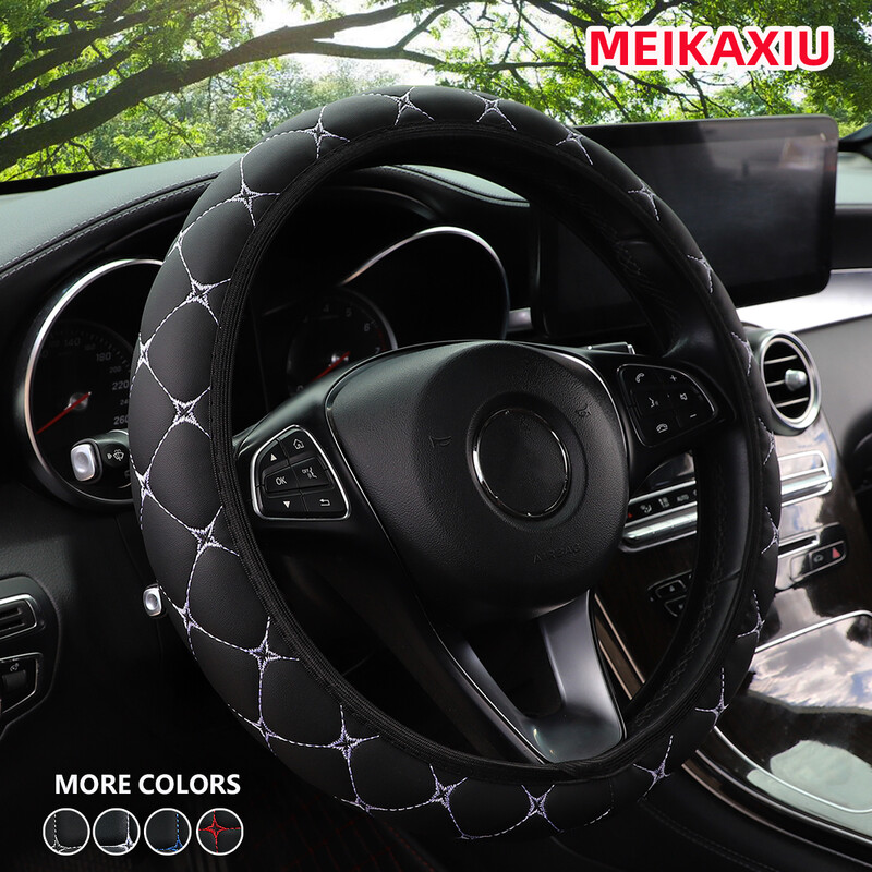 1 PU oda išsiuvinėtas automobilio vairo dangtelis be vidinio žiedo tinka 15 colių automobilių aksesuarų salonui vyrams ir moterims