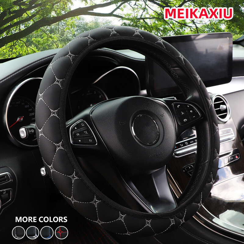 1 PU oda išsiuvinėtas automobilio vairo dangtelis be vidinio žiedo tinka 15 colių automobilių aksesuarų salonui vyrams ir moterims