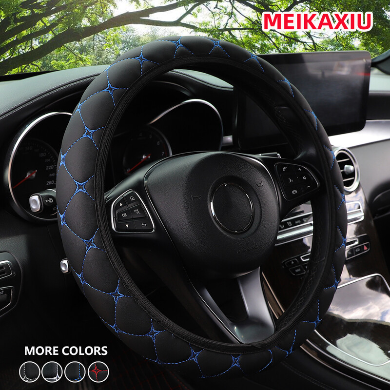 1 PU oda išsiuvinėtas automobilio vairo dangtelis be vidinio žiedo tinka 15 colių automobilių aksesuarų salonui vyrams ir moterims