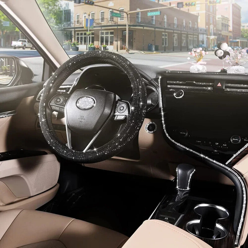 Capac pentru volan cu strasuri de mașină cu diamant de cristal strălucitor Protector de volan pentru mașină Suv, potrivit pentru vehicule de 14,5-15 inch