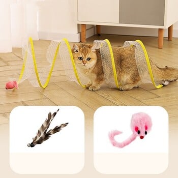 Cat Toys Cat Tunnel Self Hi Mouse Feather Toys for Cats Teasing Сгъваема играчка Cats Tunnel Toy Устойчива на ухапване Kitten Toy Pet Supplies