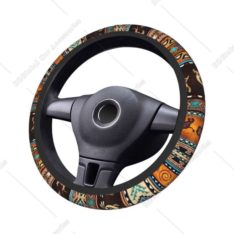 Boho etniskā raksta stūres rata pārsegs 15 collu neoprēna pretslīdes universāls stūres rata apvalks sievietēm/vīriešu automobiļu dekorēšanai