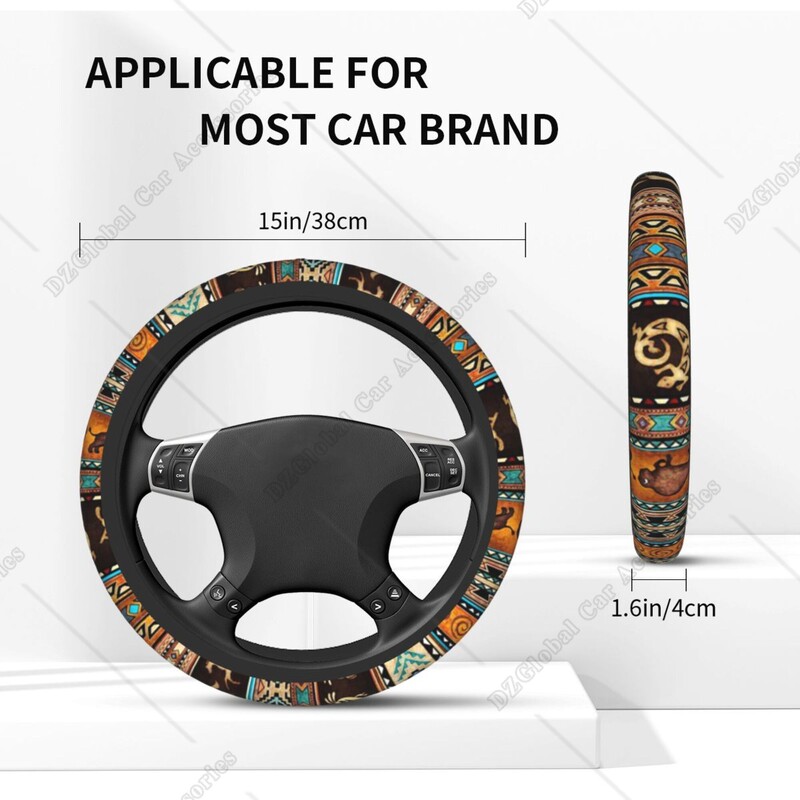 Boho etniskā raksta stūres rata pārsegs 15 collu neoprēna pretslīdes universāls stūres rata apvalks sievietēm/vīriešu automobiļu dekorēšanai