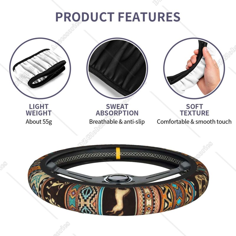 Boho etniskā raksta stūres rata pārsegs 15 collu neoprēna pretslīdes universāls stūres rata apvalks sievietēm/vīriešu automobiļu dekorēšanai