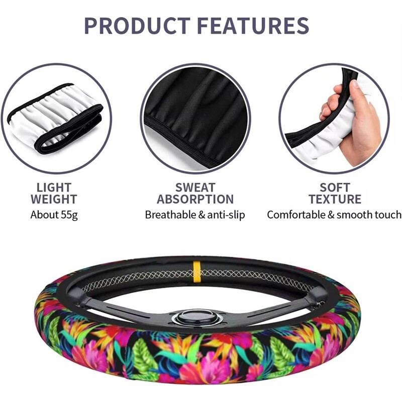 Husă pentru volan de mașină cu flori pentru femei, mov, moale, anti-alunecare, pentru camioane SUV, 15 inchi