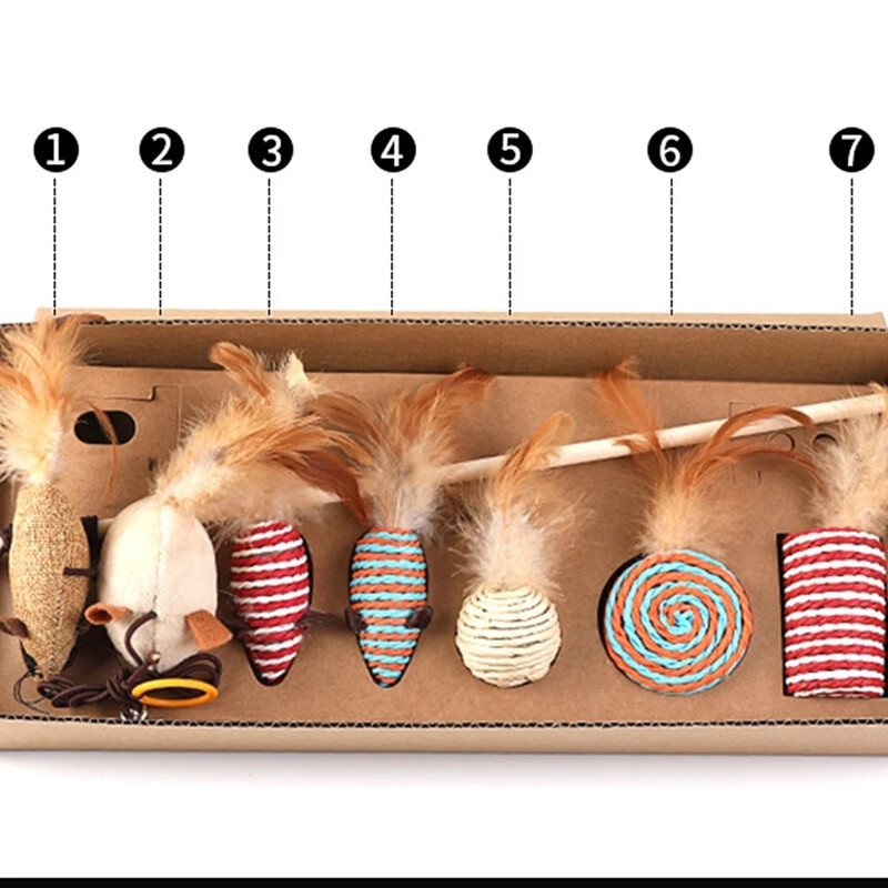 Set Cat Fun Stick Jucării pentru pisici Set 7 piese Cat Fun Stick Jucării noi pentru pisici