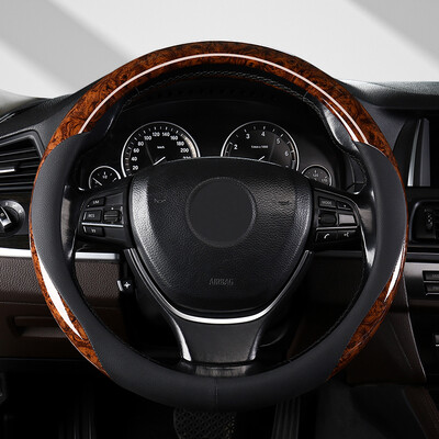 Medžio grūdėtumo mikropluošto odos vairo dangtelis, universalus, tinka 14,5–15 colių patvariam odiniam dangčiui, neslystantis nuo venų dizainas