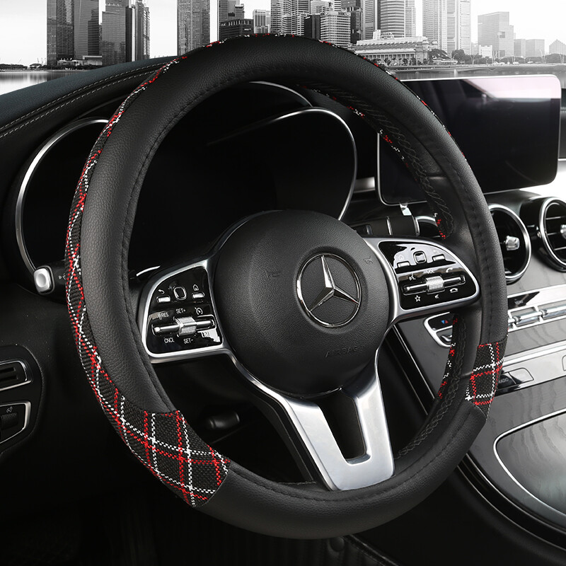 Husă pentru volan din piele anti-alunecare pentru mașină Husă de protecție universală pentru volan pentru mașină Stil la modă 38 cm Tip OD roșu
