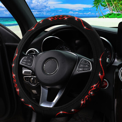 O mașină din țesătură dinamică Blingbling Flame Totem fără husă pentru volan cu inel interior se potrivește cu consumabile auto de 14,5-15 inchi