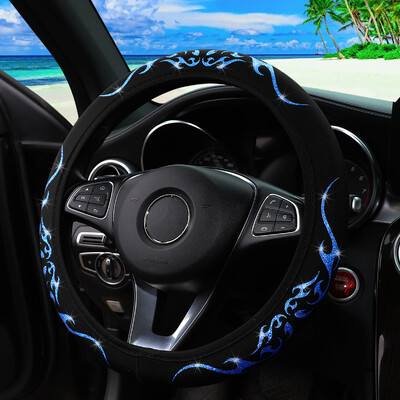 O mașină din țesătură dinamică Blingbling Flame Totem fără husă pentru volan cu inel interior se potrivește cu consumabile auto de 14,5-15 inchi