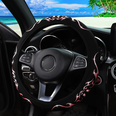 O mașină din țesătură dinamică Blingbling Flame Totem fără husă pentru volan cu inel interior se potrivește cu consumabile auto de 14,5-15 inchi