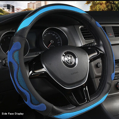 Universalus D stiliaus siuvinėtas vairo dangtelis 38cm automobilio vairo apsauga neslystantis odinis vairo apmušalas deco