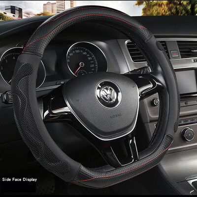 Universalus D stiliaus siuvinėtas vairo dangtelis 38cm automobilio vairo apsauga neslystantis odinis vairo apmušalas deco