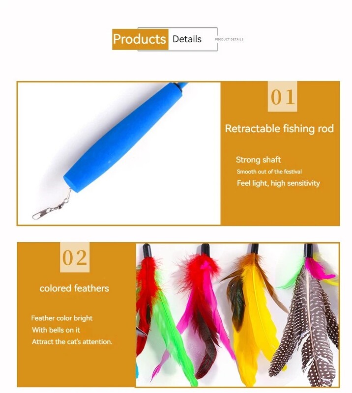 12 dalių naminių gyvūnėlių žaislų rinkinys Interaktyvūs kačių plunksnų žaislai su varpeliu, keičiama galvutė, lazdelė, nuobodžiaujanti katės gaudymas ir mankšta