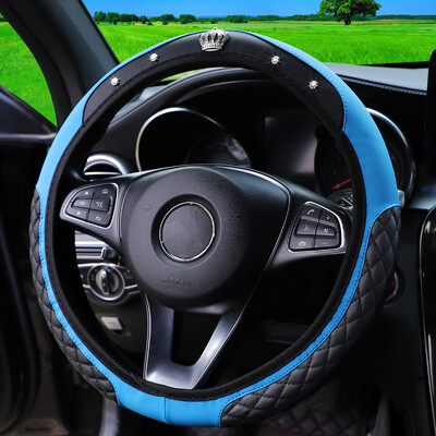 Coroană cu diamant artificial din piele pentru mașină fără inel interior Capac pentru volan Accesorii pentru mașină Dimensiunea volanului 14,5-15 inchi