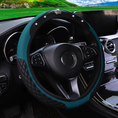 Coroană cu diamant artificial din piele pentru mașină fără inel interior Capac pentru volan Accesorii pentru mașină Dimensiunea volanului 14,5-15 inchi