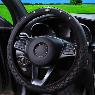 Coroană cu diamant artificial din piele pentru mașină fără inel interior Capac pentru volan Accesorii pentru mașină Dimensiunea volanului 14,5-15 inchi