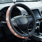 Husă pentru volan de mașină de înaltă calitate, cu ornamente cu cristale strălucitoare Huse pentru volan din piele PU Accesorii interioare Se potrivesc 37-38 cm /14,5"-15"
