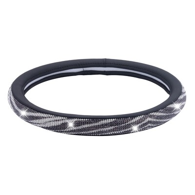 Husă pentru volan de mașină de înaltă calitate, cu ornamente cu cristale strălucitoare Huse pentru volan din piele PU Accesorii interioare Se potrivesc 37-38 cm /14,5"-15"