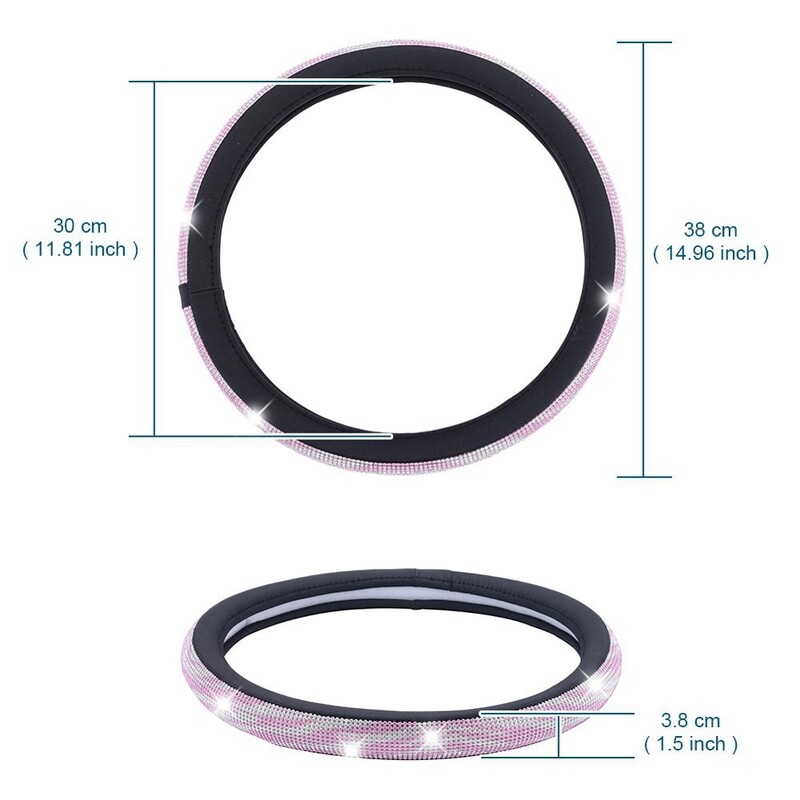 Husă pentru volan de mașină de înaltă calitate, cu ornamente cu cristale strălucitoare Huse pentru volan din piele PU Accesorii interioare Se potrivesc 37-38 cm /14,5"-15"