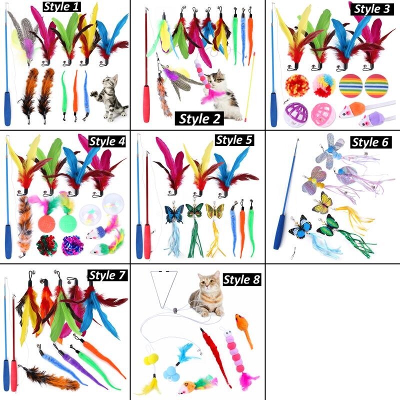 8 štýlov interaktívnych hračiek z mačacích pierok, rôzne náplne s zvončekom pre mačky, interaktívny chytač, zábavné cvičenie pre mačiatka