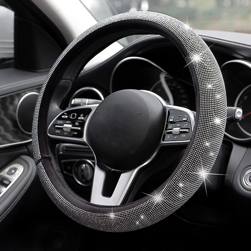 Kristāla automašīnas stūres rata pārsegs sievietēm, meitenēm, jauks mirdzošs kalnu kristāla stūres rata pārsegs Automobiļu dekoratīvie aksesuāri