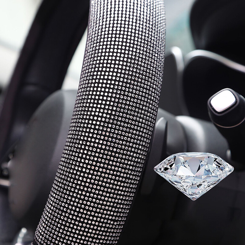 Kristāla automašīnas stūres rata pārsegs sievietēm, meitenēm, jauks mirdzošs kalnu kristāla stūres rata pārsegs Automobiļu dekoratīvie aksesuāri