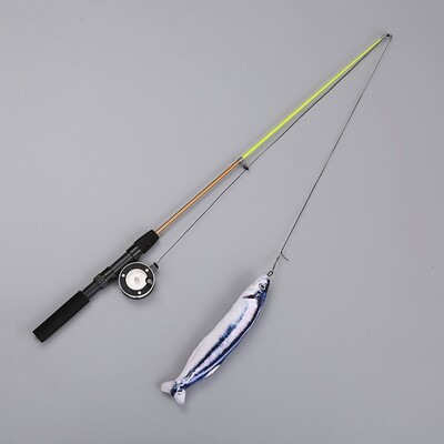 Ištraukiamas katės žaislas Žuvies tipas Teleskopinės plunksnos Juokingos katės lazdelės žaislai naminių gyvūnėlių žaislas kačiukams Kačių meškerės, imitacinės meškerės