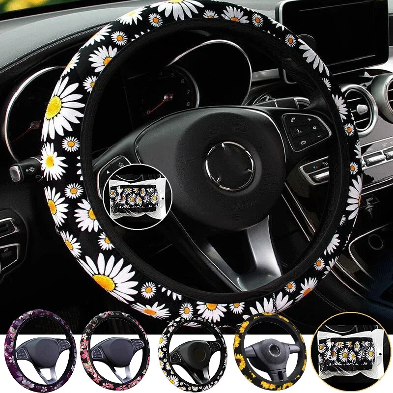 38 cm automobilio vairo dangtelis Gėlės Spausdinti Neslystantis universalus automatinis vairo dangtelis Salono priedai vairo dangtis