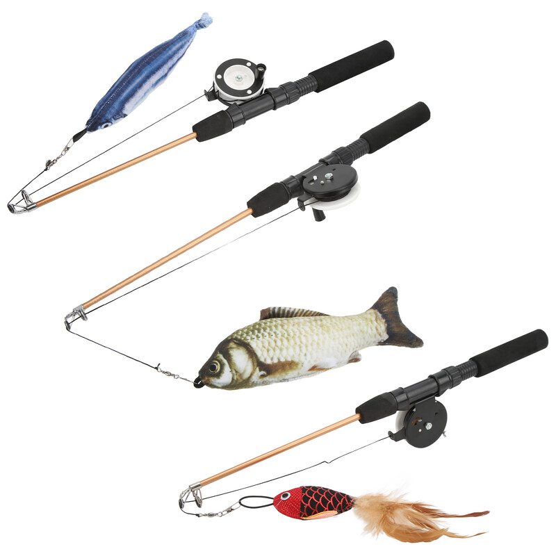 Kačių žaislai Žuvies teleskopinė kačių lazdelė Juokinga kačių lazda Realistiška lanksti interaktyvi skriemulys Teleskopinė meškerės katė katėms