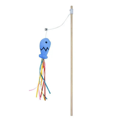 Jucărie cu baghetă pentru pisici de modă, baghetă din lemn natural pentru pisici pentru pisică, jucărie interactivă cu șnur elastic pentru pisici pentru interior