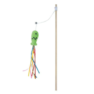 Jucărie cu baghetă pentru pisici de modă, baghetă din lemn natural pentru pisici pentru pisică, jucărie interactivă cu șnur elastic pentru pisici pentru interior