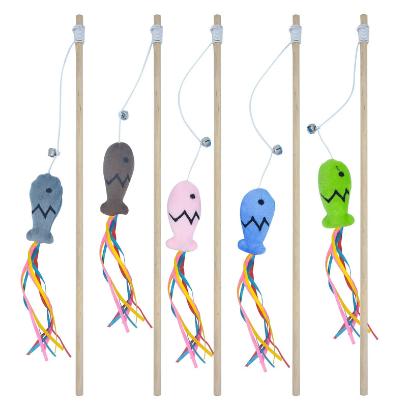 Jucărie cu baghetă pentru pisici de modă, baghetă din lemn natural pentru pisici pentru pisică, jucărie interactivă cu șnur elastic pentru pisici pentru interior