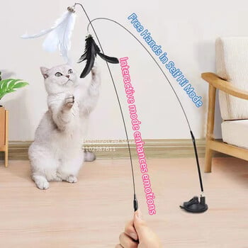 Cat Toy Teaser Stick with Bell Extended Rod βεντούζα Αυτουψηλή και ανθεκτική Bite Teaser Εργαλείο Αντικαταστάσιμη κεφαλή φτερού