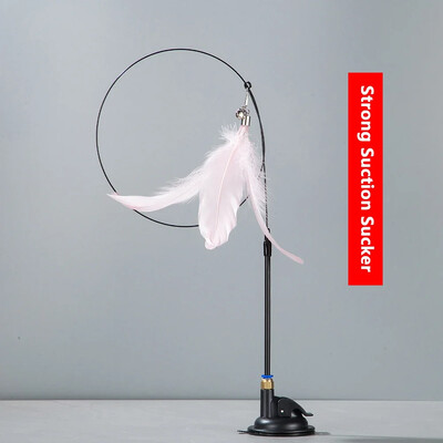 Jucărie pentru pisici Stick pentru pisici cu clopot, tijă extinsă, ventuză, instrument auto înalt și durabil, pentru mușcături, cap de pene înlocuibil