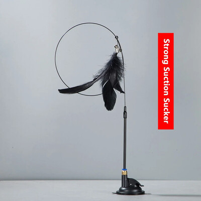 Jucărie pentru pisici Stick pentru pisici cu clopot, tijă extinsă, ventuză, instrument auto înalt și durabil, pentru mușcături, cap de pene înlocuibil