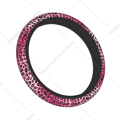 Rozā geparda automašīnas stūres pārsegs 38 cm, neslīdošs govs raksts, piemērots automobiļa stilam Auto aksesuāri