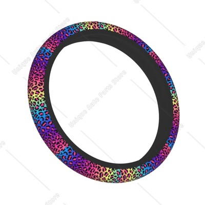 Rozā geparda automašīnas stūres pārsegs 38 cm, neslīdošs govs raksts, piemērots automobiļa stilam Auto aksesuāri