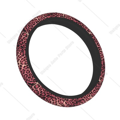 Rozā geparda automašīnas stūres pārsegs 38 cm, neslīdošs govs raksts, piemērots automobiļa stilam Auto aksesuāri