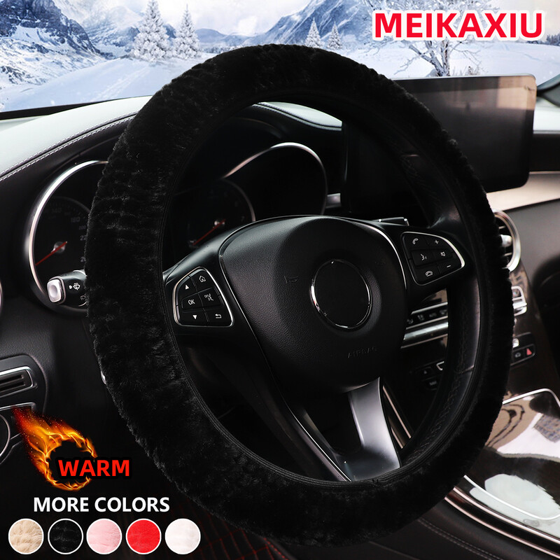 1 iepure de iarnă de pluș, rece și cald, husă pentru volan de mașină fără inel interior potrivit pentru rechizite pentru interiorul mașinii de 14,5-15 inci