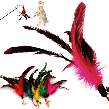 4Pcs Cat Teaser Wand Toys Kitten Teaser Bell Feather Replacement Head Metallic Foil Tassel Interactive Catcher Teaser