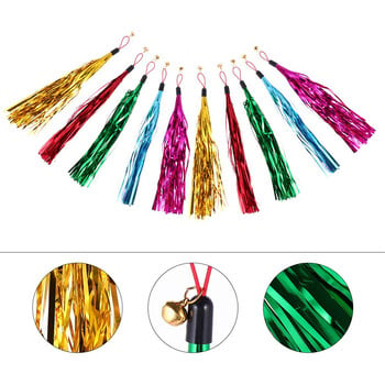 4Pcs Cat Teaser Wand Toys Kitten Teaser Bell Feather Replacement Head Metallic Foil Tassel Interactive Catcher Teaser