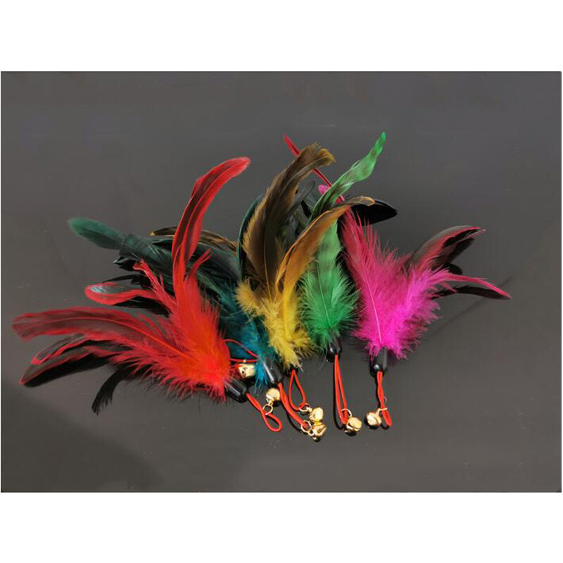 4 vnt Kačių erzinimo lazdelės žaislai Kačiuko erzintuvas varpelio plunksnos pakaitinė galvutė, metalinė folija, interaktyvi gaudyklė