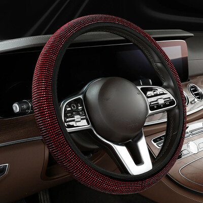 Bling automašīnas stūres rata pārsegs ar kristāla dimanta dzirkstošo automobiļu rhinestones stūres rata aizsargu transportlīdzekļa automašīnu apdare