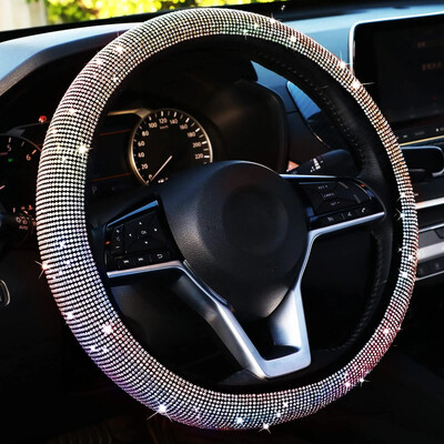 Bling automašīnas stūres rata pārsegs ar kristāla dimanta dzirkstošo automobiļu rhinestones stūres rata aizsargu transportlīdzekļa automašīnu apdare