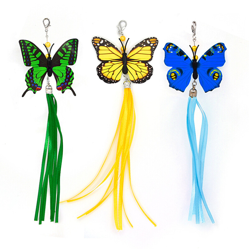 3-daļīgs makšķeres komplekts kaķiem suņiem izstiepjama rotaļlieta maināma galva tauriņi vardes mājdzīvnieku rotaļlieta