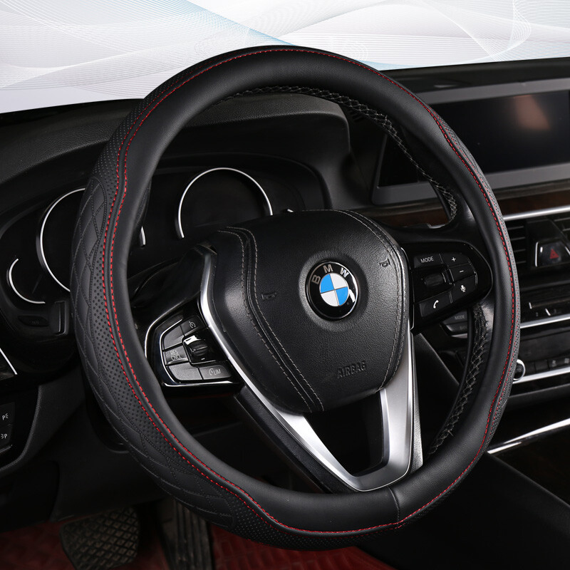 PU ādas perforēts stūres rata pārsegs Izturīgs ādas pārsegs ar pretslīdes oderi, der 14,5-15 collu diametram