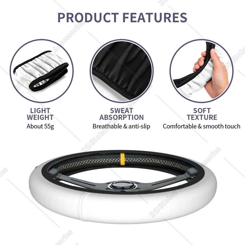 Capacul alb pentru volan Accesorii auto 15 inch husa universal alb pentru volan Neopren antiderapant pentru femei bărbați Decor