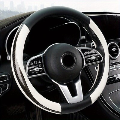 1 ks kryt na volant do auta, priedušný, protišmykový, čiernobiely, z uhlíkových vlákien, PU kože, vhodný pre volant