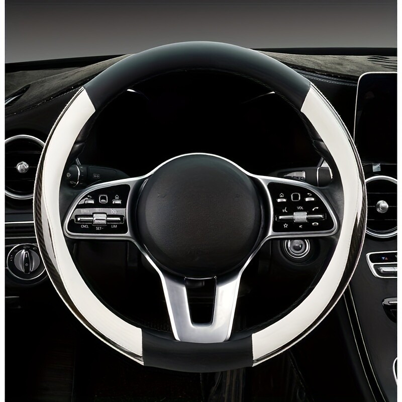 1 ks kryt na volant do auta, priedušný, protišmykový, čiernobiely, z uhlíkových vlákien, PU kože, vhodný pre volant